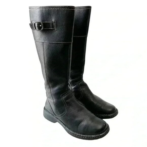 BORN Leather Riding Boots Tall Knee High Equestrian Buckle Black Size 6.5 EU37 - Picture 2 of 16